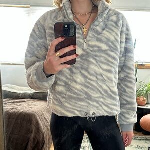 Calvin Klein Performance blue/grey and white tiger striped cropped sweater